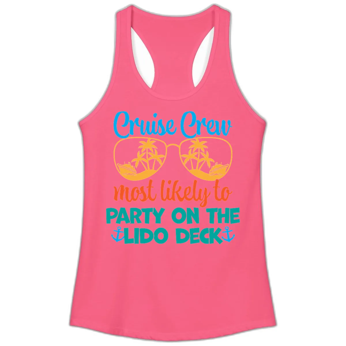 Cruise Crew Lido Deck Party Ladies Tank in Solid Hot Pink