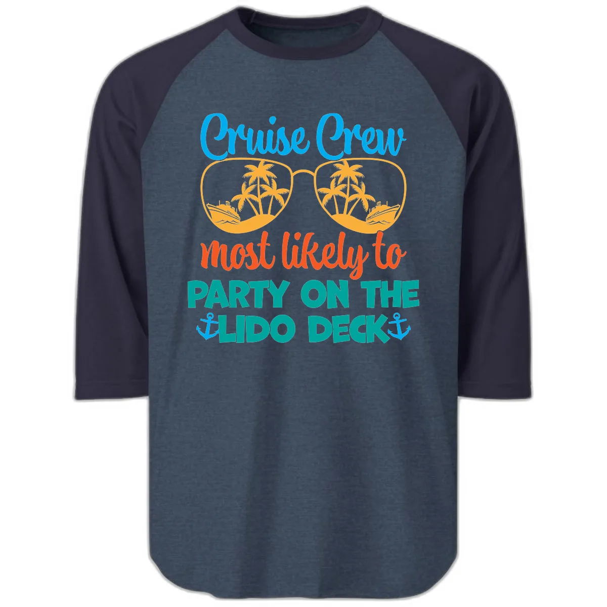 Cruise Crew Lido Deck Party Raglan 3/4 in Heather Denim Navy