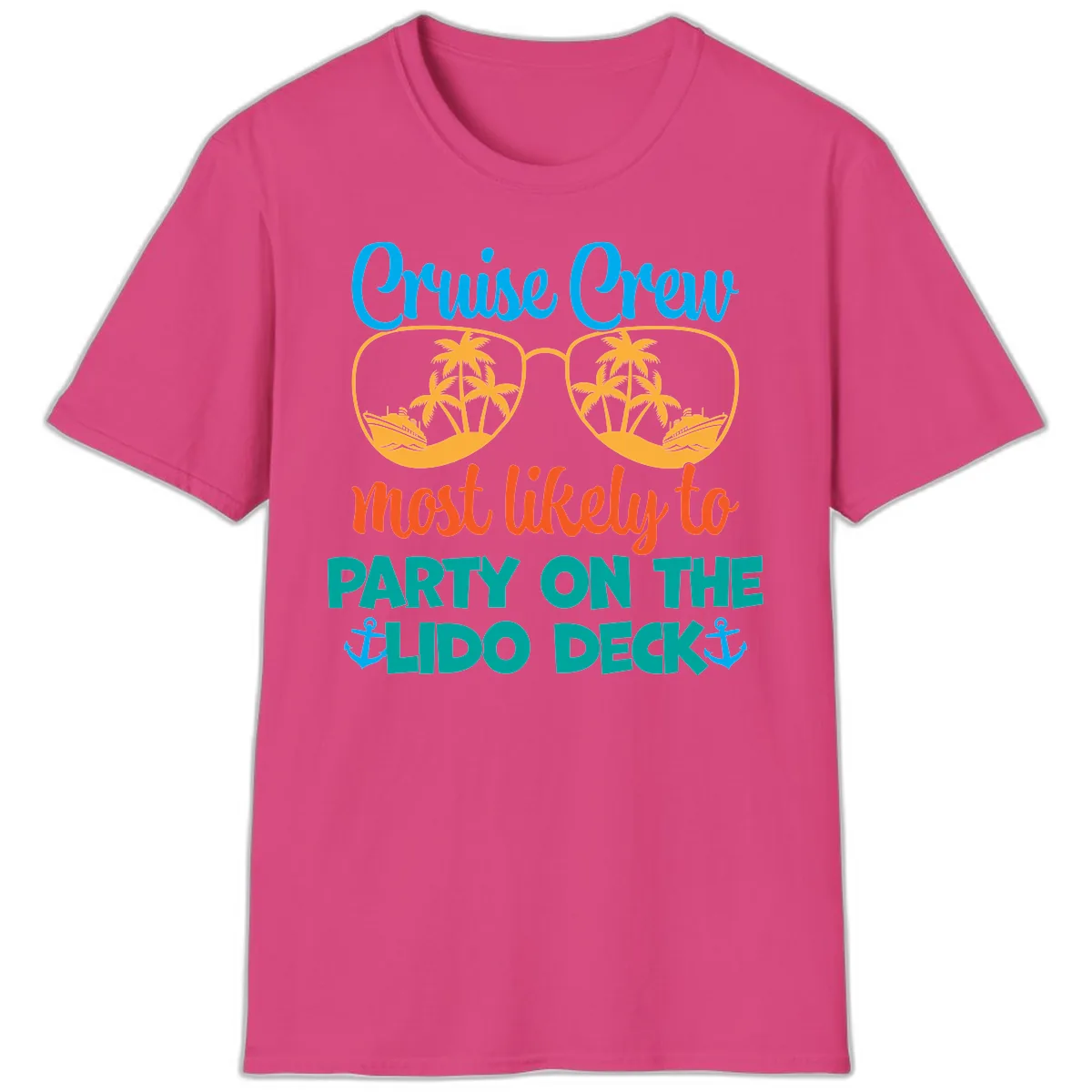 Cruise Crew Lido Deck Party T-Shirt in Heliconia