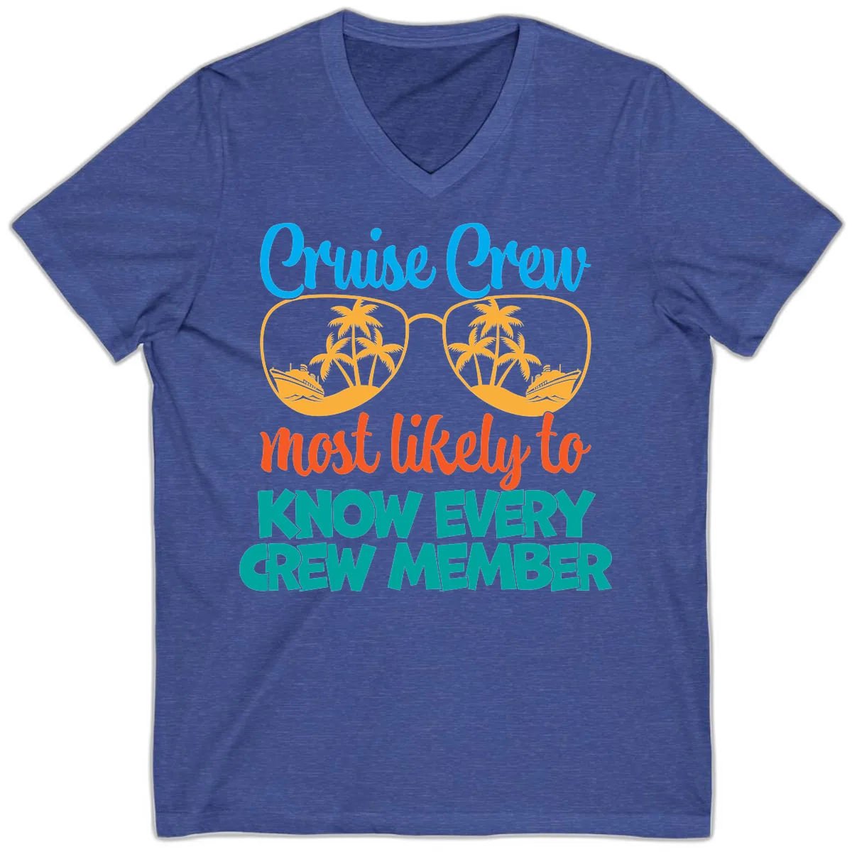 Cruise Crew Most Likely To Know V-Neck in Heather True Royal