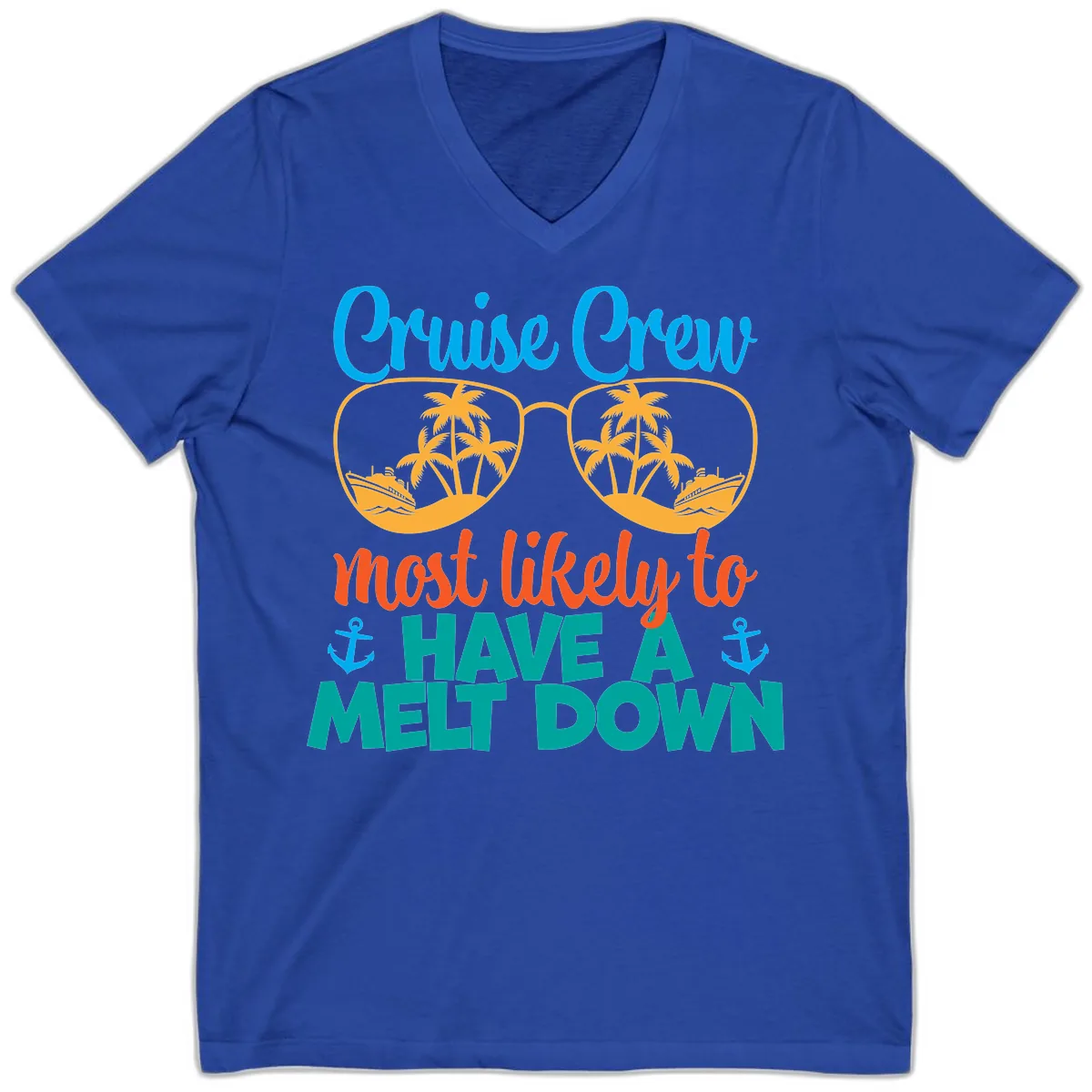 Cruise Crew Most Likely To Have A Meltdown V-Neck in True Royal