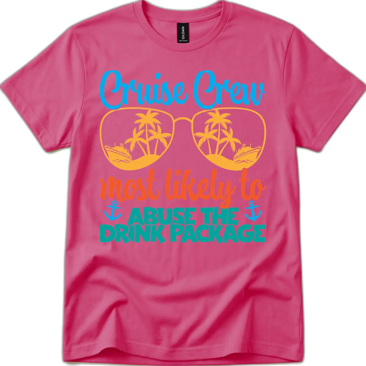 Cruise Crew Most Likely To Abuse The Drink Package T-Shirt in Heliconia