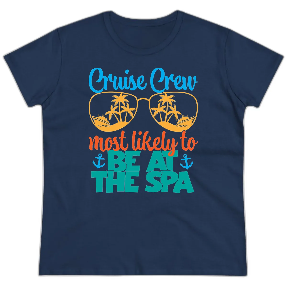 Cruise Crew Most Likely To Be At The Sea Ladies Tee in Navy