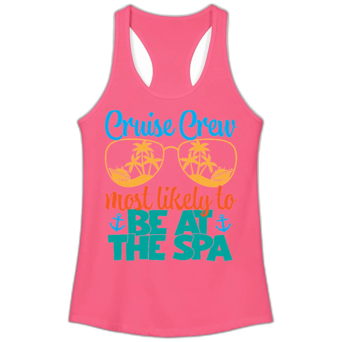 Cruise Crew Most Likely To Be At The Sea Ladies Tank in Solid Hot Pink