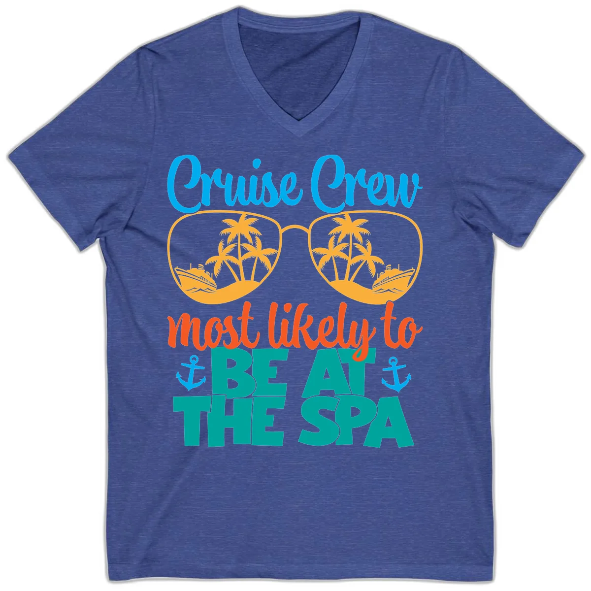 Cruise Crew Most Likely To Be At The Sea V-Neck in Heather True Royal