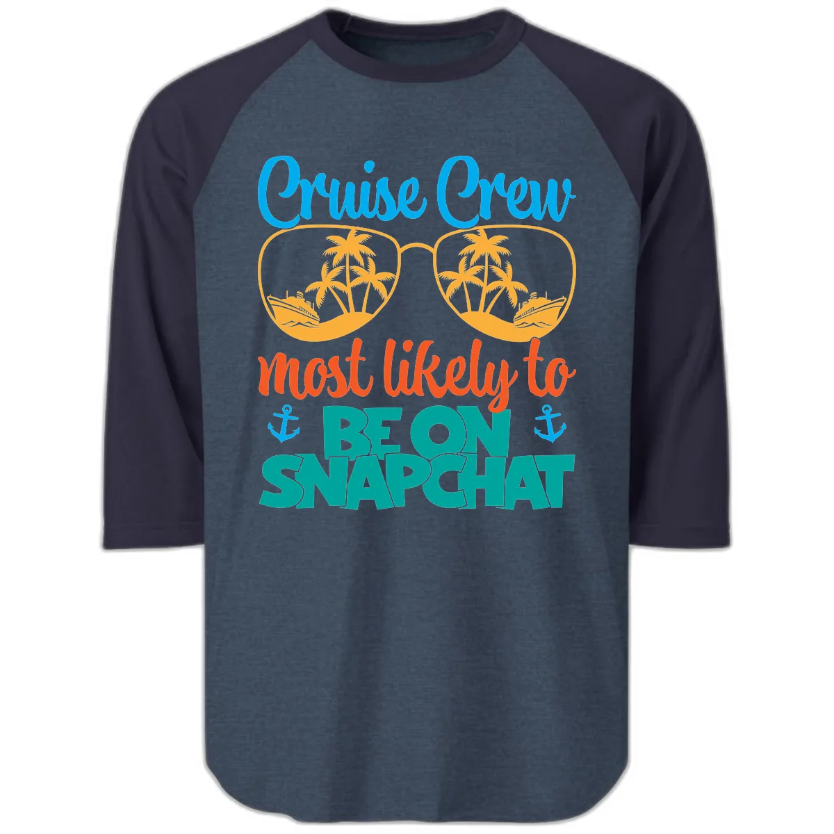 Cruise Crew Most Likely To Snapchat Raglan 3/4 in Heather Denim Navy