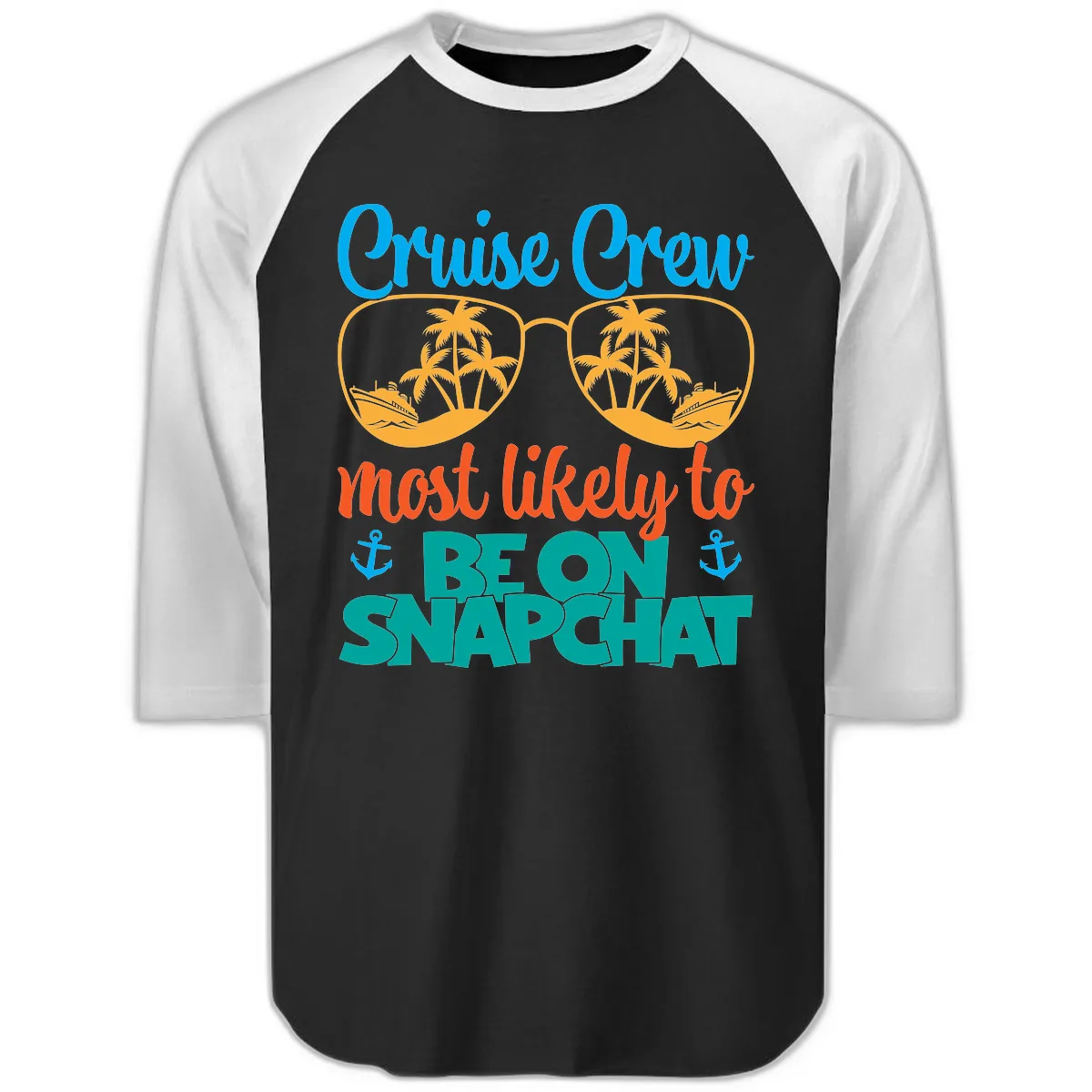 Cruise Crew Most Likely To Snapchat Raglan 3/4 in Black White