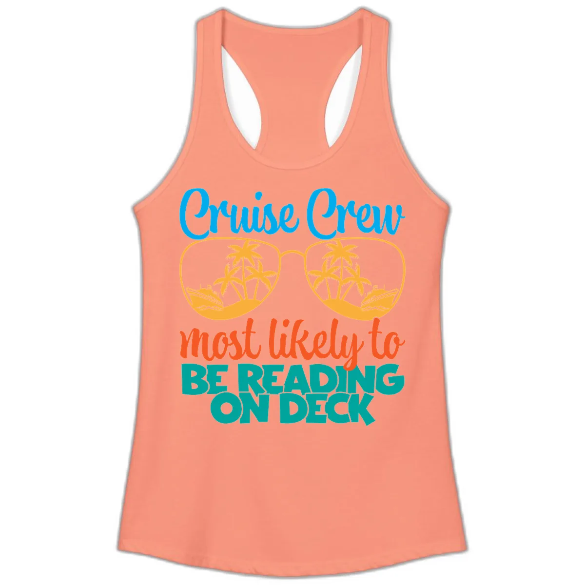 Cruise Crew Most Likely To Be Reading Ondeck Ladies Tank in Solid Light Orange
