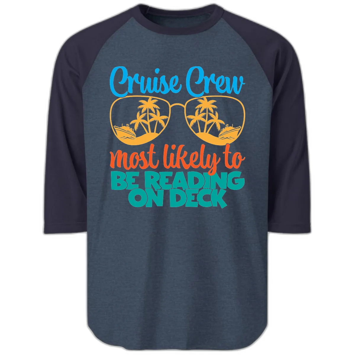 Cruise Crew Most Likely To Be Reading Ondeck Raglan 3/4 in Heather Denim Navy