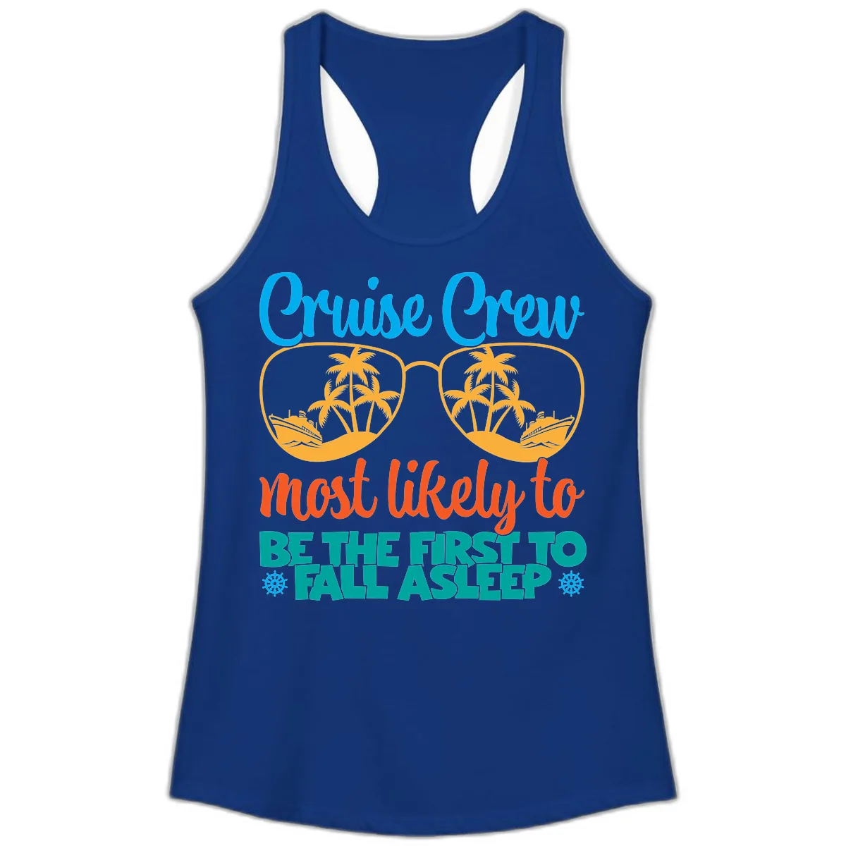 Cruise Crew Most Likely To Fall Asleep Ladies Tank in Solid Royal