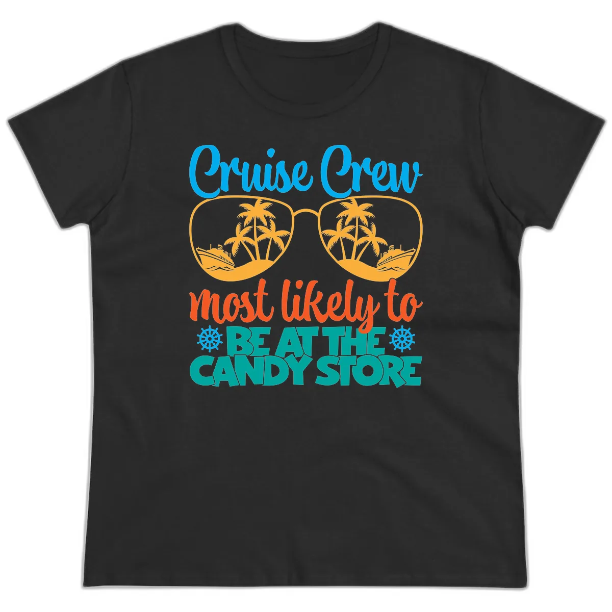 Cruise Crew Most Likely To Breathe Candy Store Ladies Tee in Black
