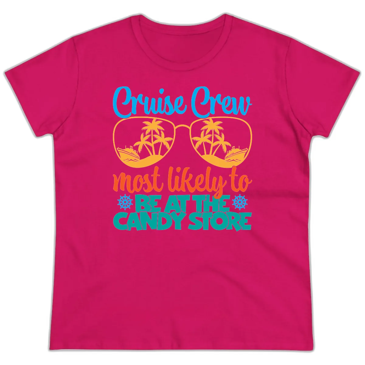 Cruise Crew Most Likely To Breathe Candy Store Ladies Tee in Heliconia
