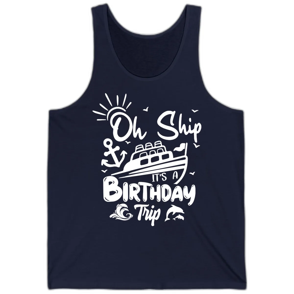 Oh Ship It's A Birthday Trip Tank in Navy