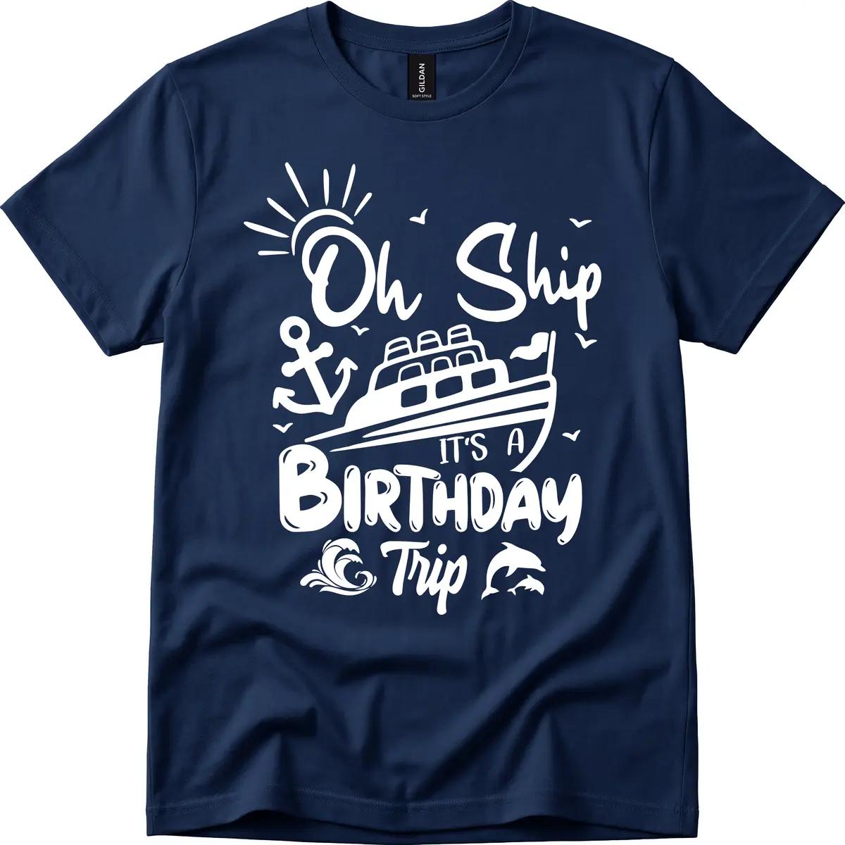 Oh Ship It's A Birthday Trip T-Shirt in Navy