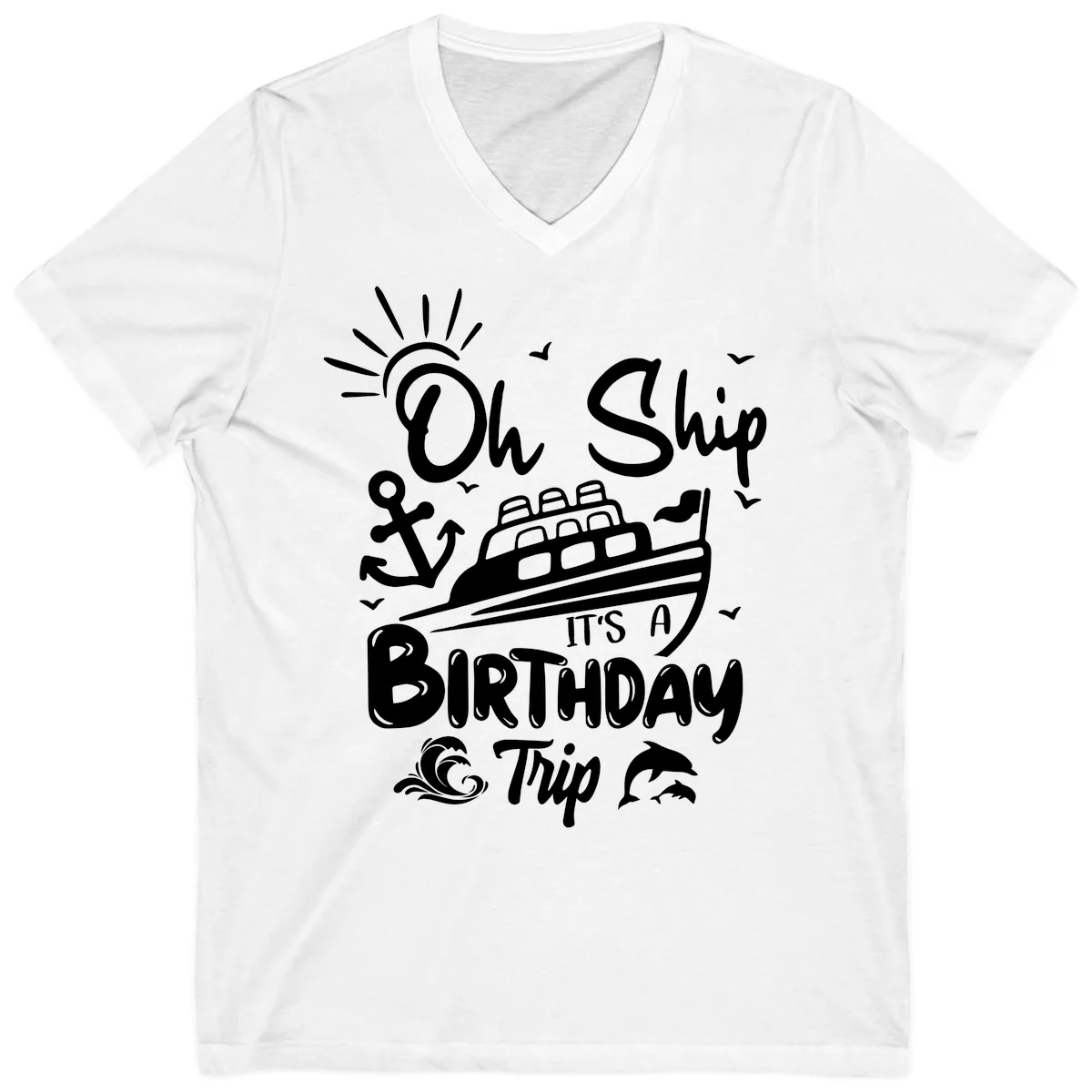 Oh Ship It's A Birthday Trip V-Neck in White