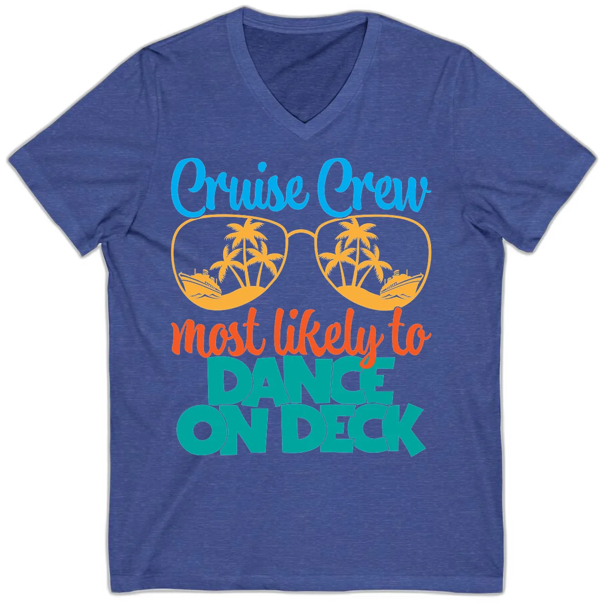 Cruise Crew Most Likely To Dance On Deck V-Neck in Heather True Royal
