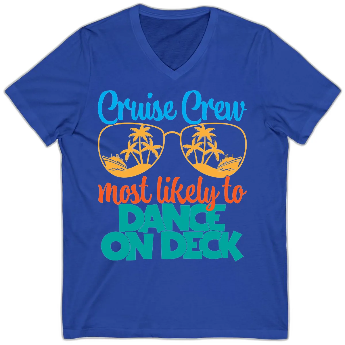 Cruise Crew Most Likely To Dance On Deck V-Neck in True Royal