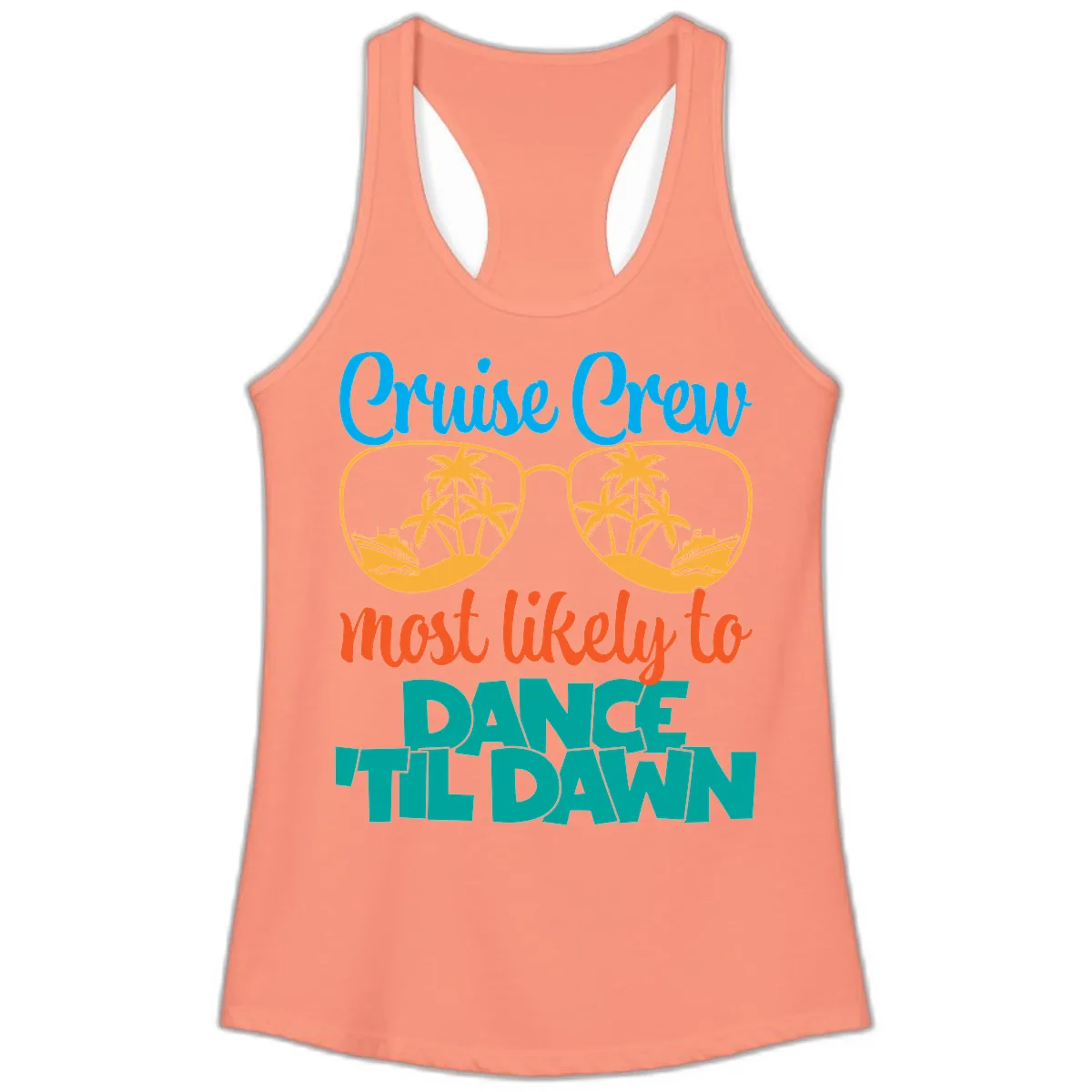Cruise Crew Most Likely To Dance Till Dawn Ladies Tank in Solid Light Orange