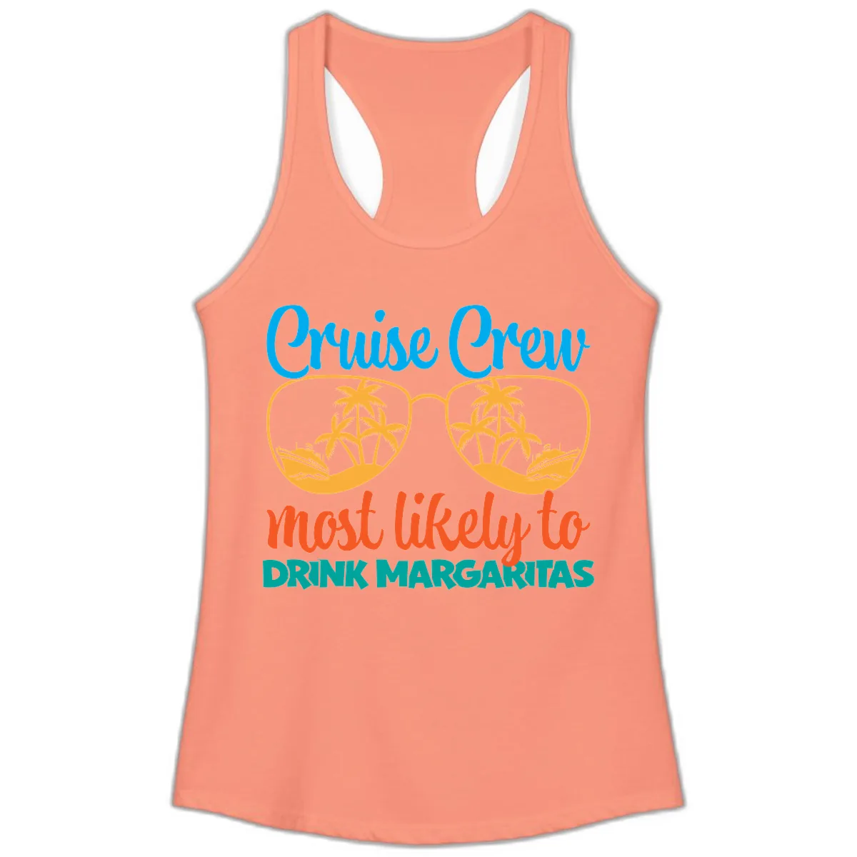 Cruise Crew Most Likely To Drink Margaritas Ladies Tank in Solid Light Orange