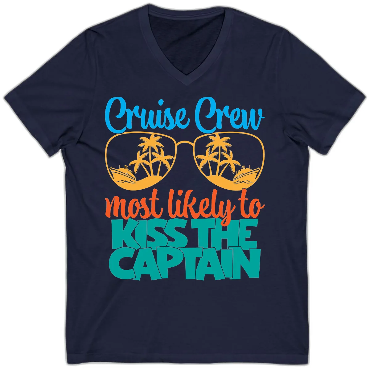 Cruise Crew Most Likely To Kiss The Captain V-Neck in Navy