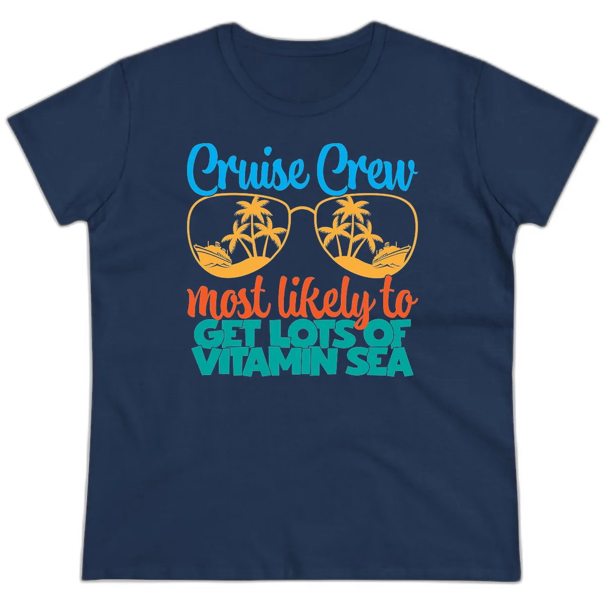 Cruise Crew Most Likely To Get Lost At Sea Ladies Tee in Navy