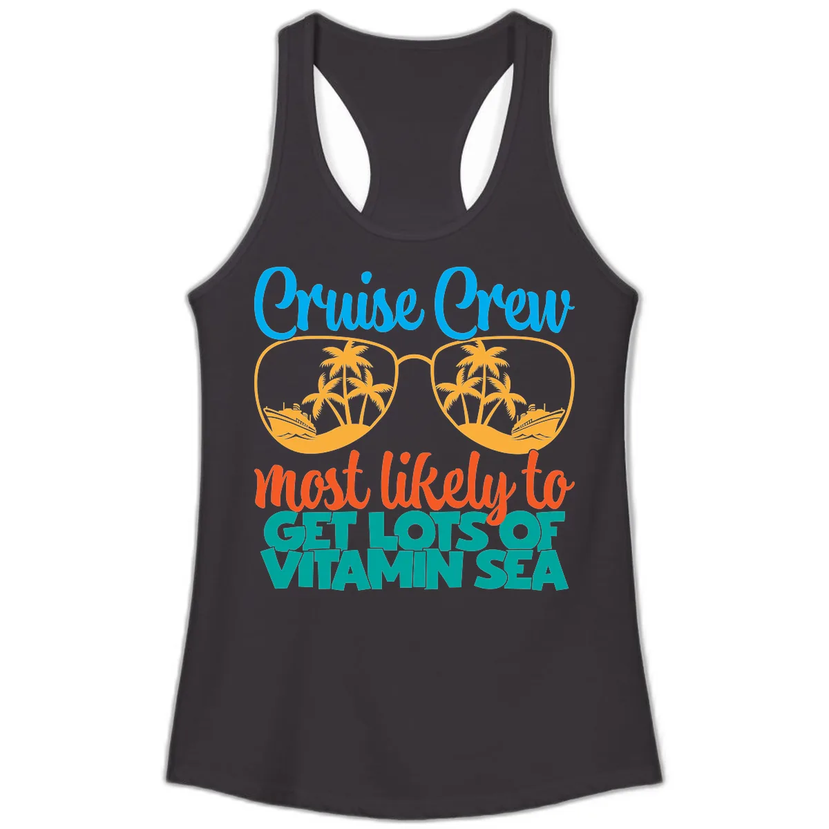 Cruise Crew Most Likely To Get Lost At Sea Ladies Tank in Black