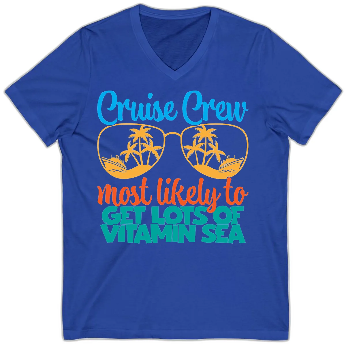Cruise Crew Most Likely To Get Lost At Sea V-Neck in True Royal