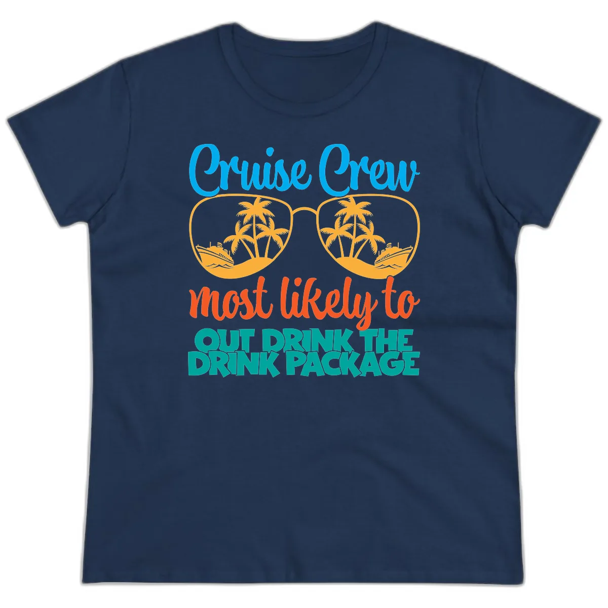 Cruise Crew Most Likely To Drink Package Ladies Tee in Navy