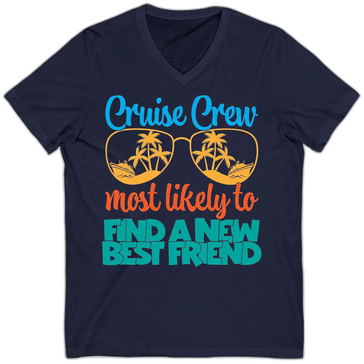 Cruise Crew Most Likely to Find a New Best Friend V-Neck in Navy