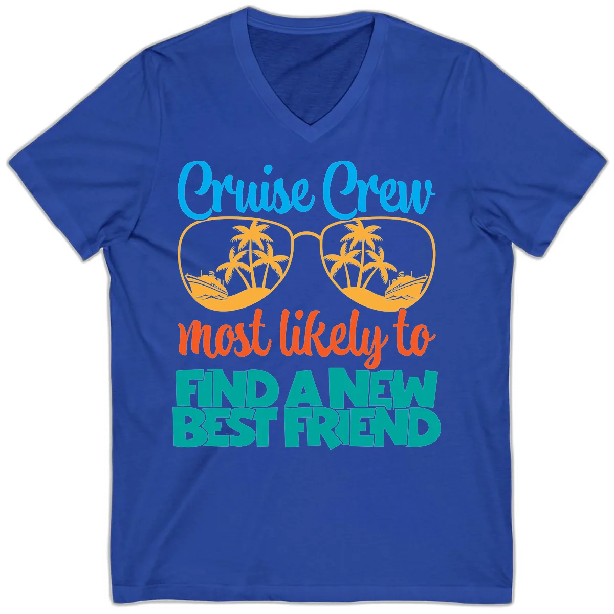 Cruise Crew Most Likely to Find a New Best Friend V-Neck in True Royal