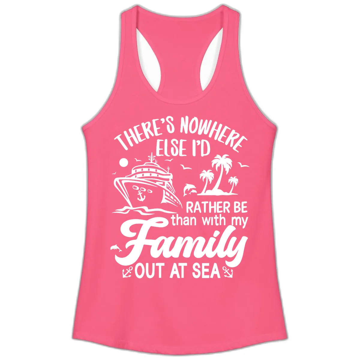 Rather Be Out At Sea Ladies Tank in Solid Hot Pink