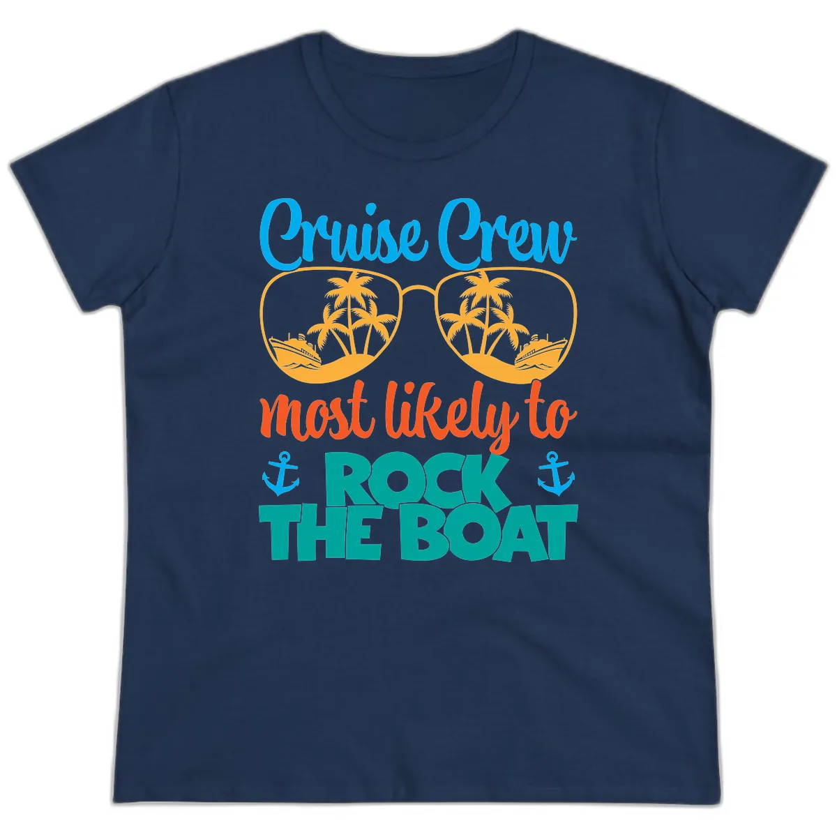 Cruise Crew Most Likely To Rock The Boat Ladies Tee in Navy