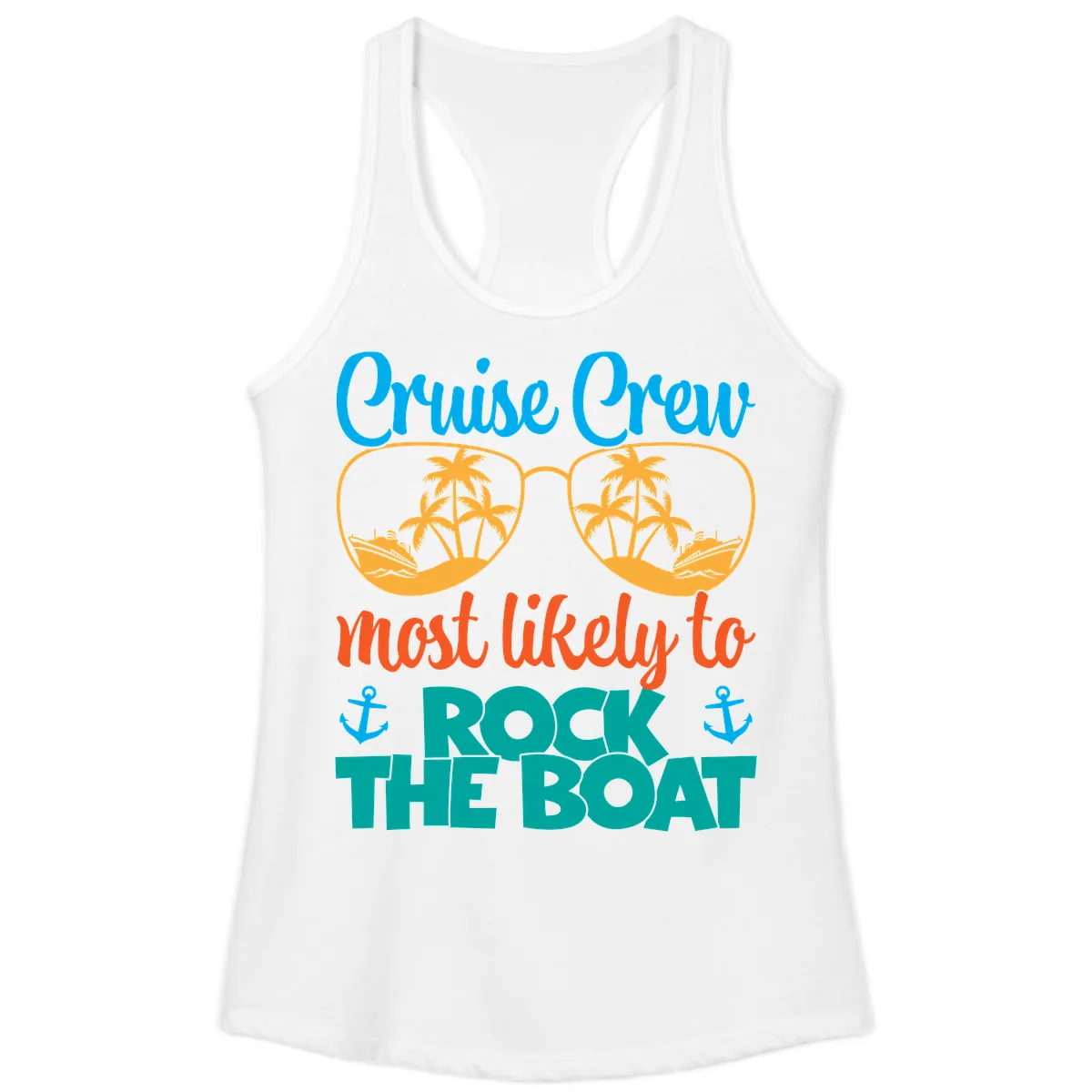 Cruise Crew Most Likely To Rock The Boat Ladies Tank in White