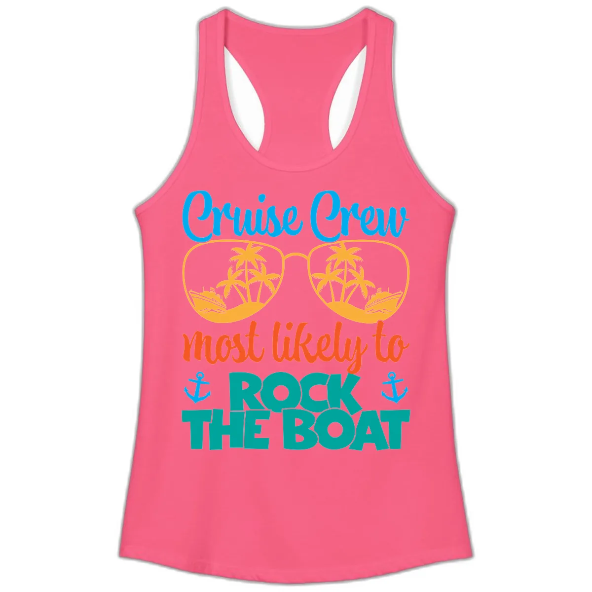 Cruise Crew Most Likely To Rock The Boat Ladies Tank in Solid Hot Pink