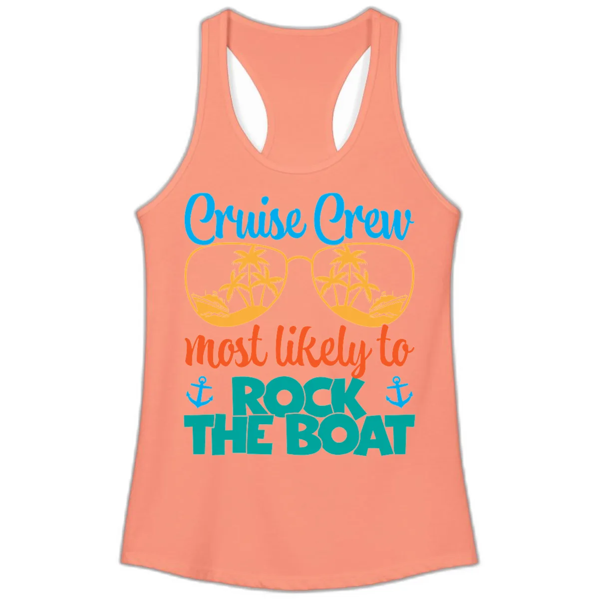 Cruise Crew Most Likely To Rock The Boat Ladies Tank in Solid Light Orange