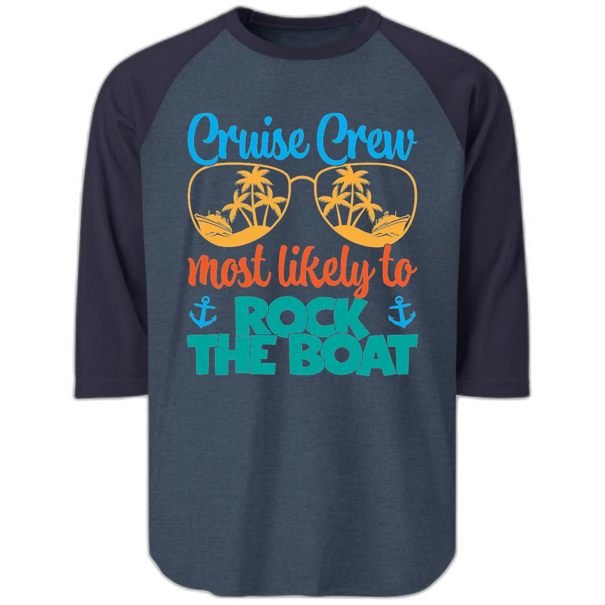 Cruise Crew Most Likely To Rock The Boat Raglan 3/4 in Heather Denim Navy