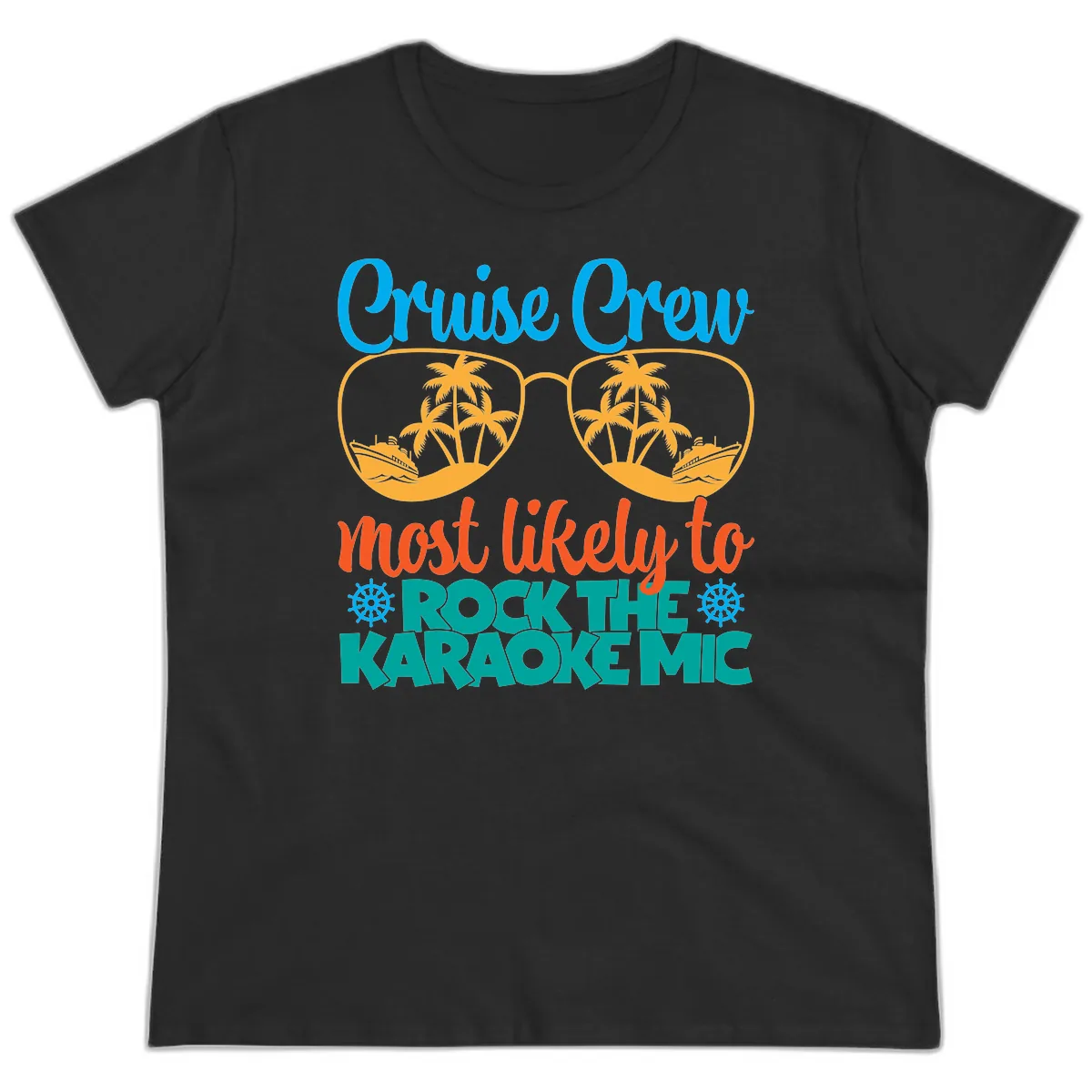 Cruise Crew Most Likely To Rock The Karaoke Mic Ladies Tee in Black