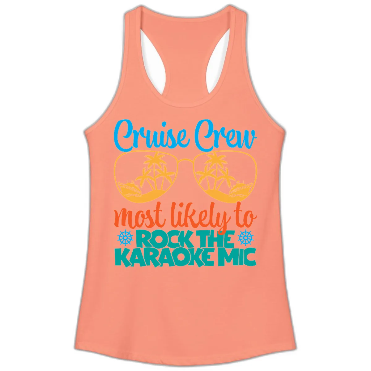Cruise Crew Most Likely To Rock The Karaoke Mic Ladies Tank in Solid Light Orange