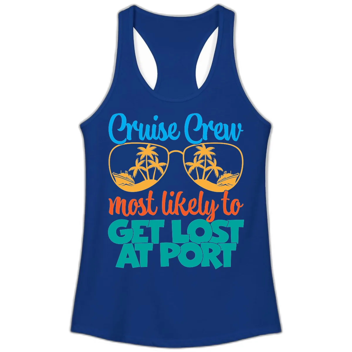 Cruise Crew Most Likely To Get Lost At Port Ladies Tank in Solid Royal