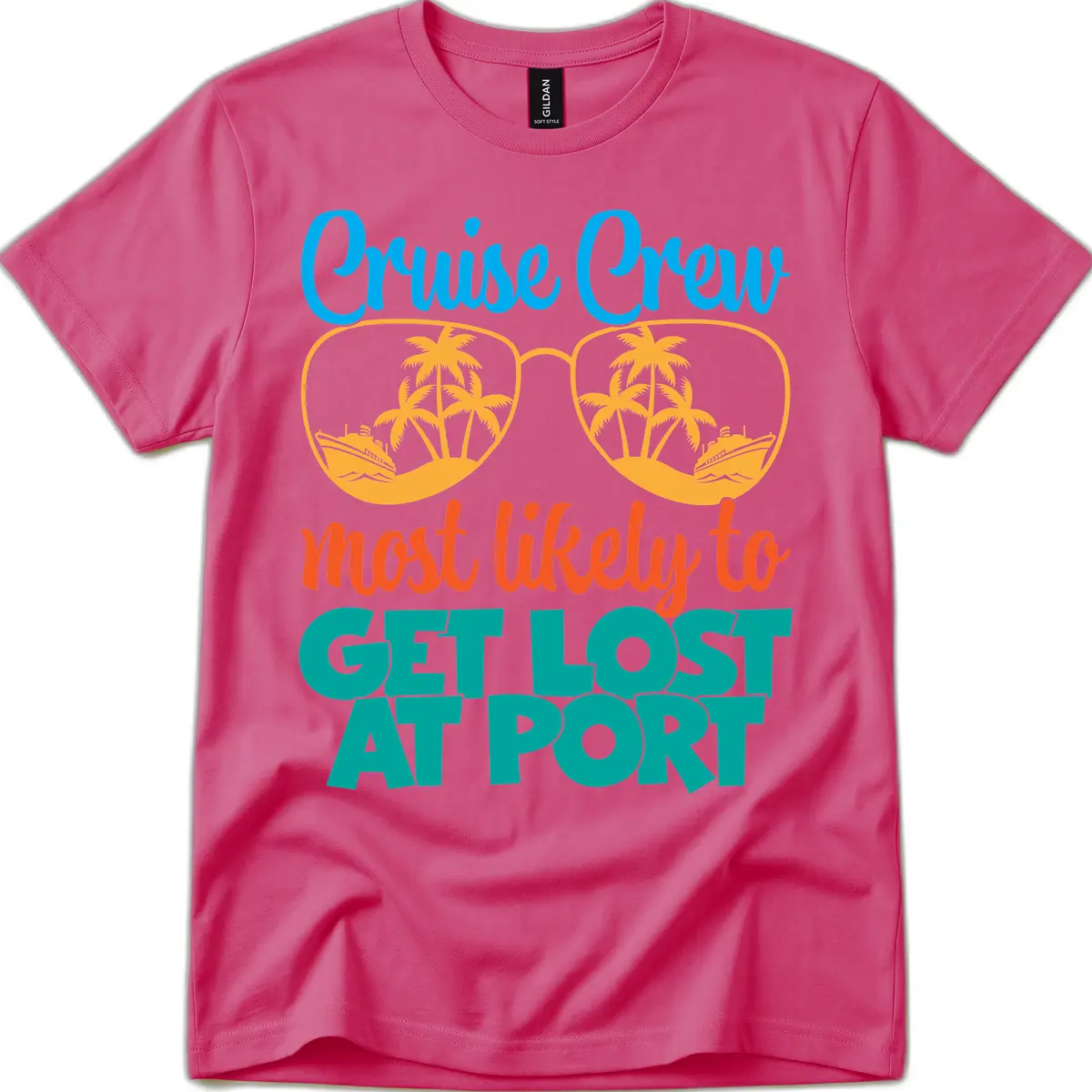 Cruise Crew Most Likely To Get Lost At Port T-Shirt in Heliconia