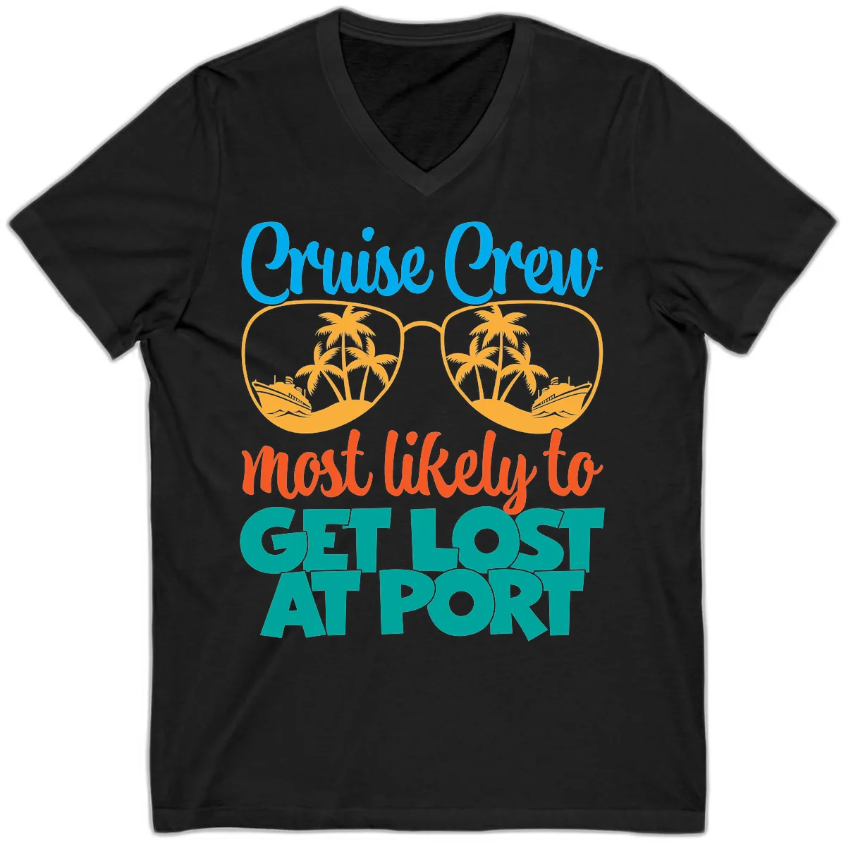 Cruise Crew Most Likely To Get Lost At Port V-Neck in Black