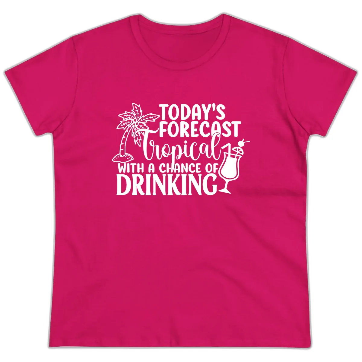 Tropical Forecast Drinking Ladies Tee in Heliconia