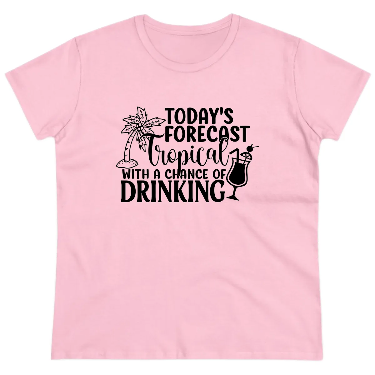 Tropical Forecast Drinking Ladies Tee in Light Pink
