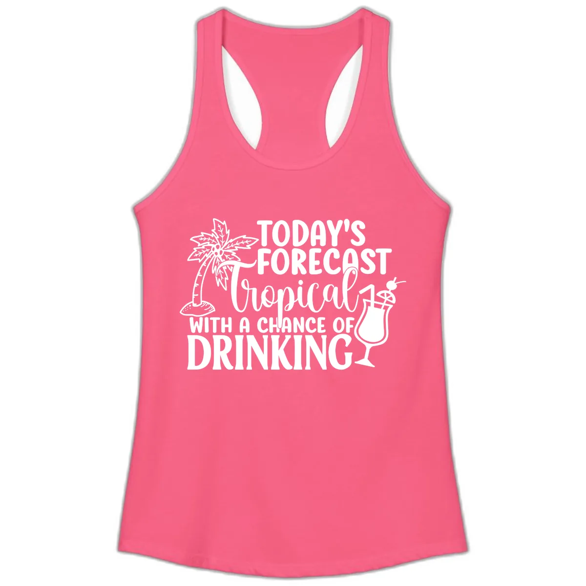 Tropical Forecast Drinking Ladies Tank in Solid Hot Pink