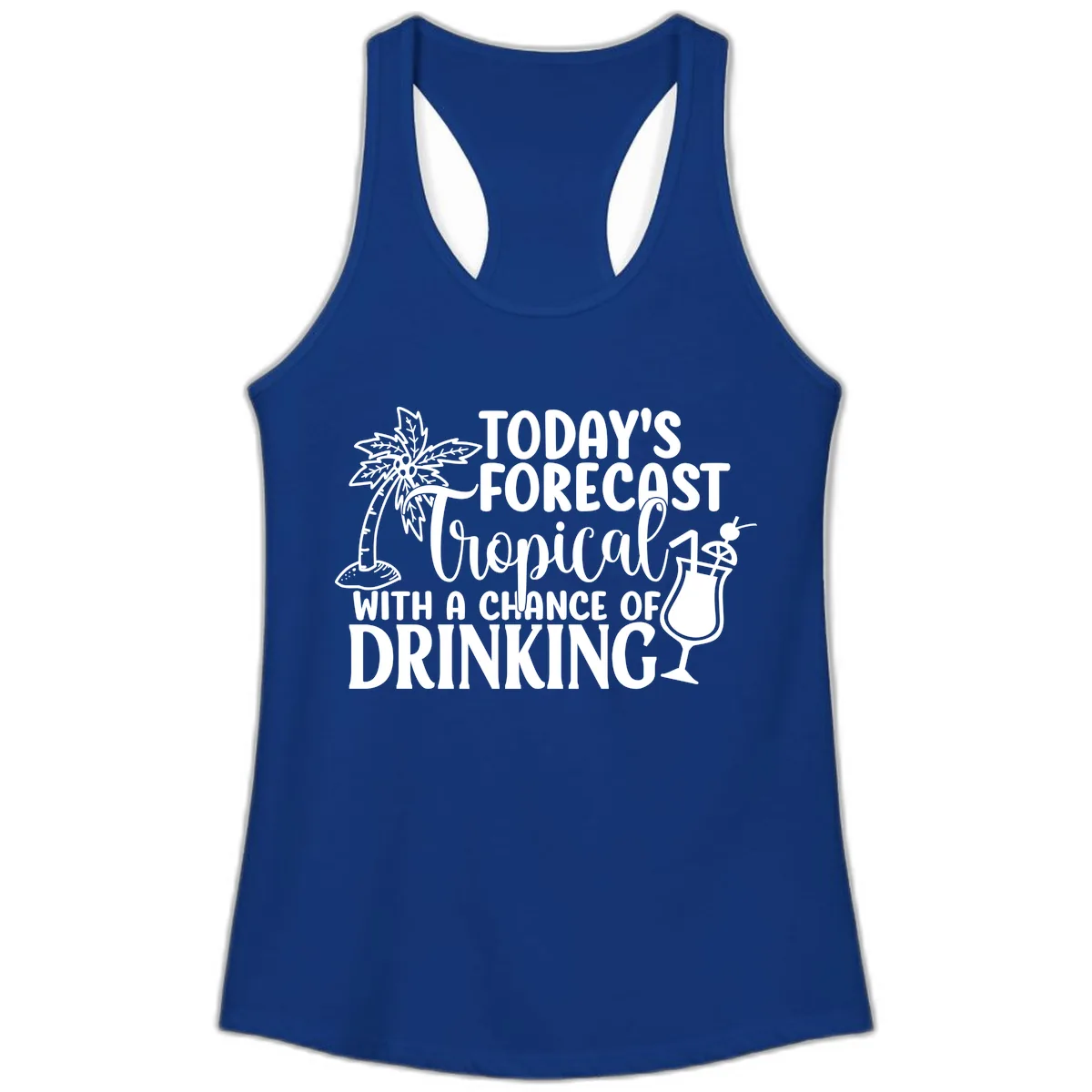 Tropical Forecast Drinking Ladies Tank in Solid Royal