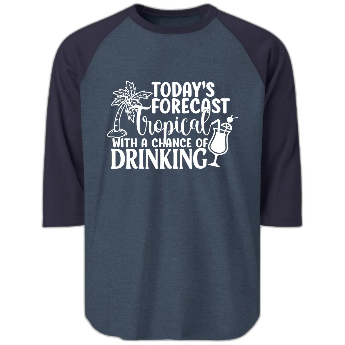 Tropical Forecast Drinking Raglan 3/4 in Heather Denim Navy