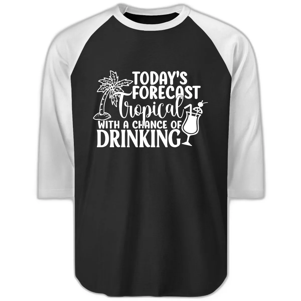 Tropical Forecast Drinking Raglan 3/4 in Black White