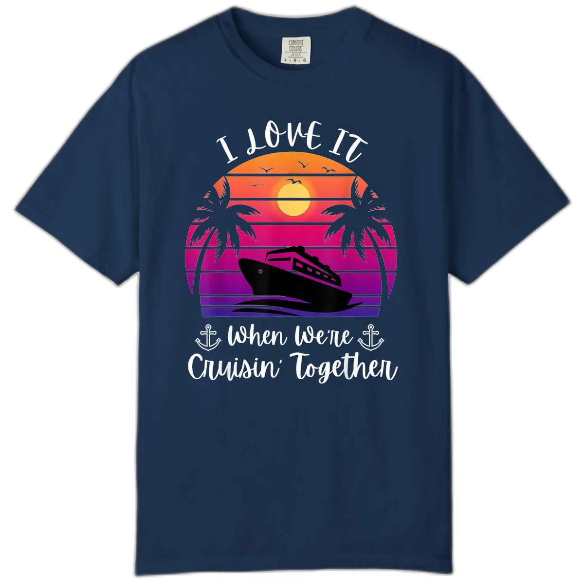 Cruisin' Together Sunset Ship Comfort Color in Navy