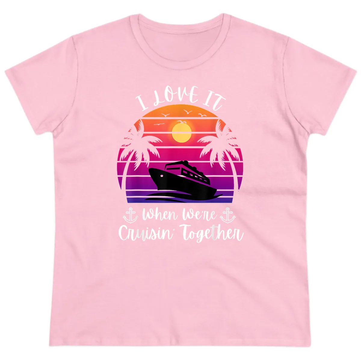 Cruisin' Together Sunset Ship Ladies Tee in Light Pink