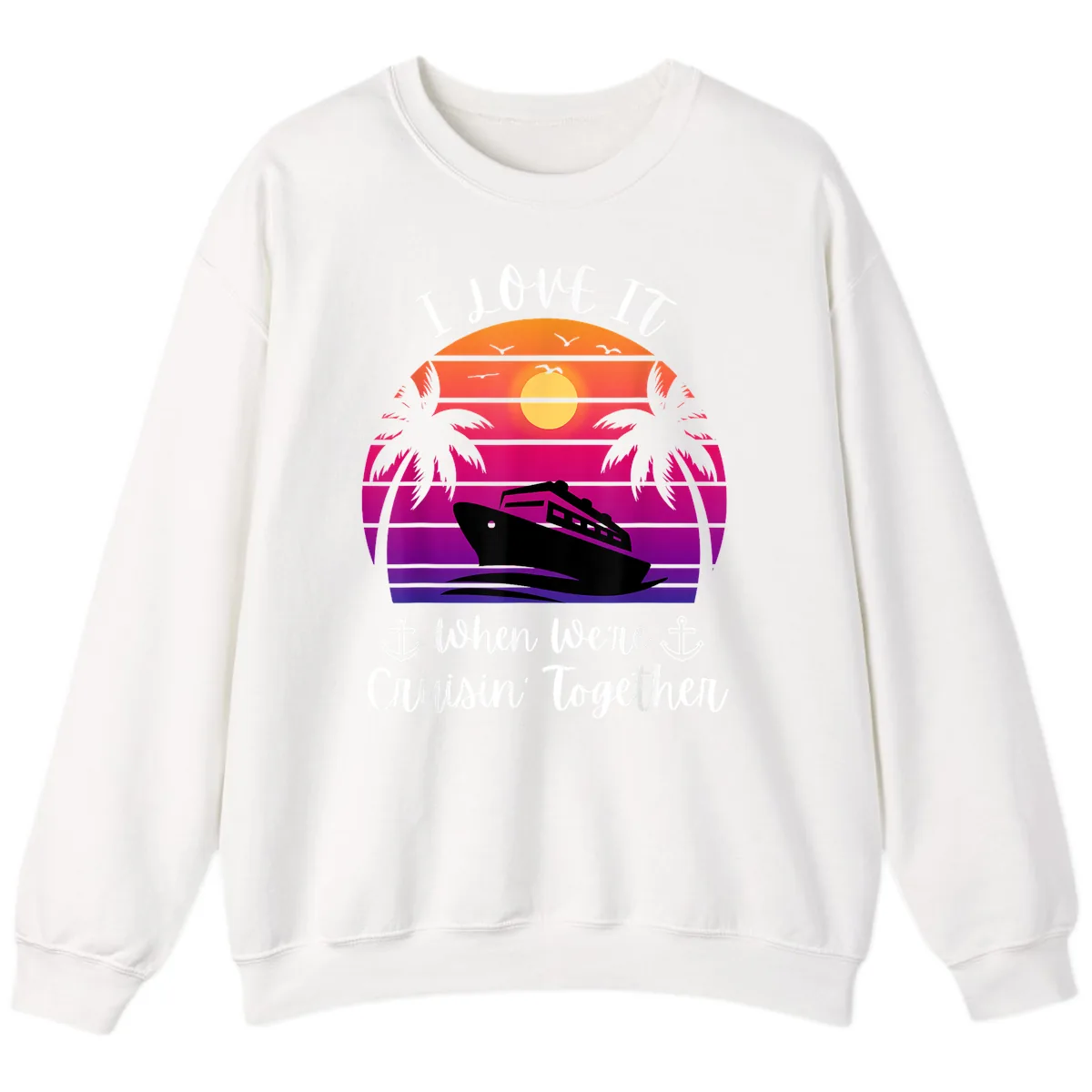 Cruisin' Together Sunset Ship Sweatshirt in White